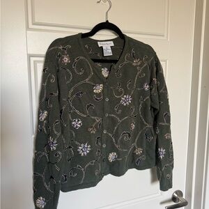 Floral Embroidered Cardigan in Green